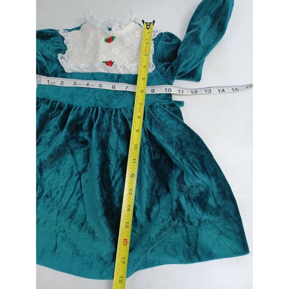 Vintage Precious Originals Girl Pinafore Long Sleeve Dress Green Lace Size 3T - Picture 6 of 8
